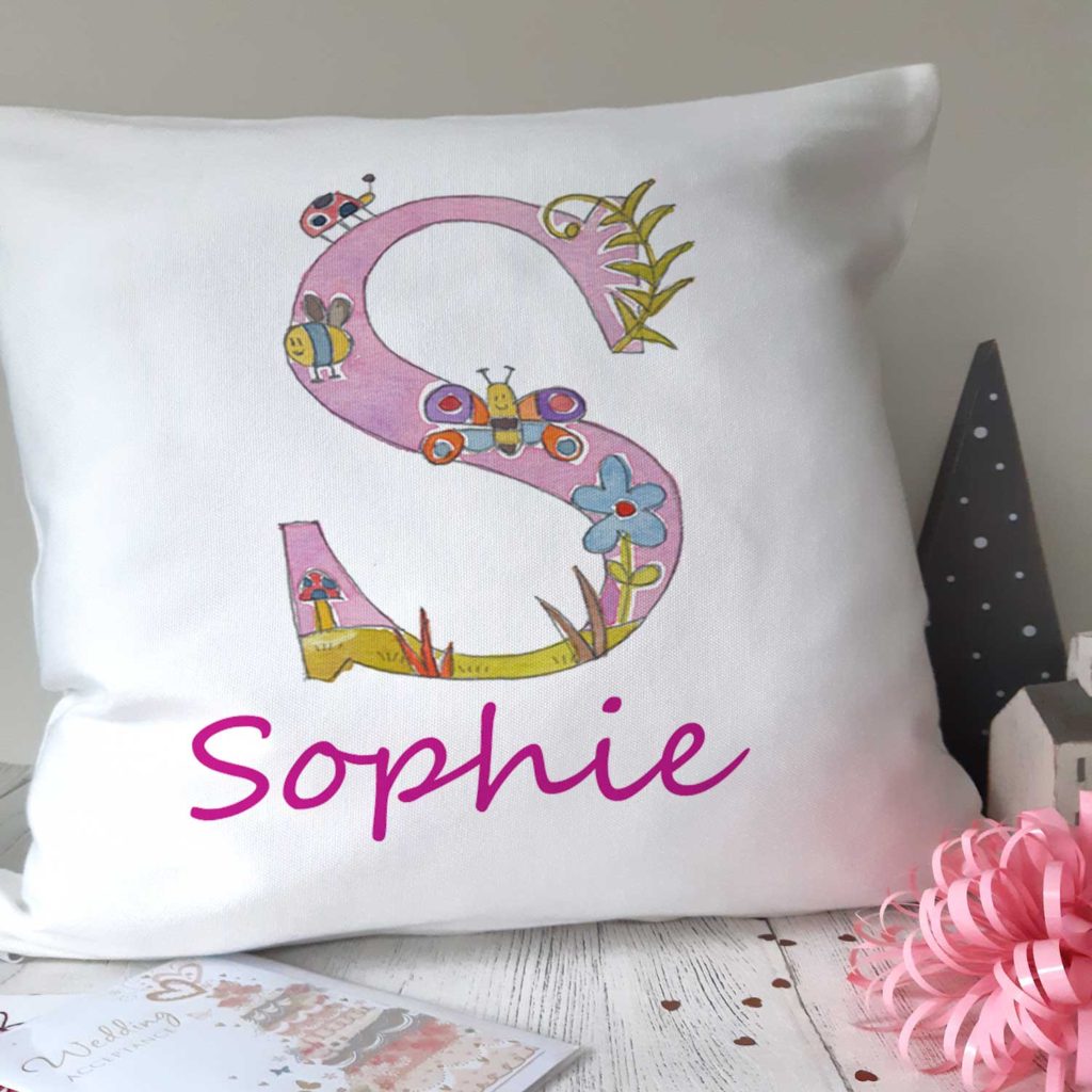 Girls alphabet CushionPersonalised kids GiftsTiger Lily PrintsName Gifts