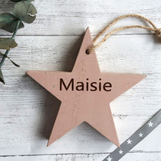 wooden personalised pink star